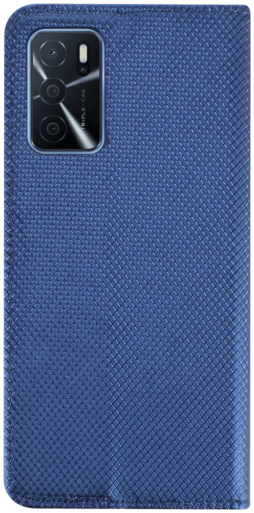 Oppo A16s oldalra nyíló flipes bőrtok rombusz mintás sötétkék