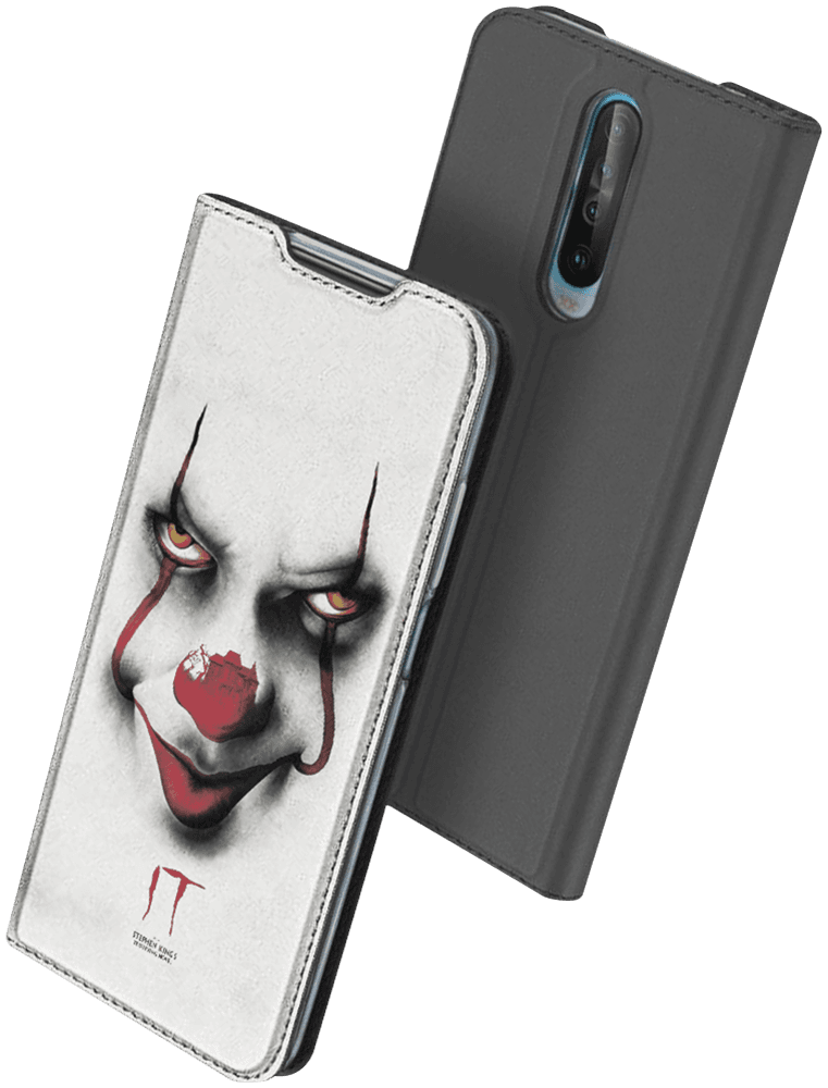 Huawei Y7 2019 oldalra nyíló flipes bőrtok elől-hátul mágneses szürke