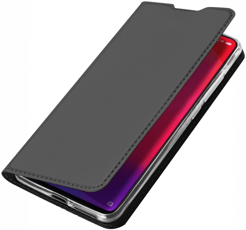 Huawei Y7 Prime 2019 oldalra nyíló flipes bőrtok elől-hátul mágneses szürke