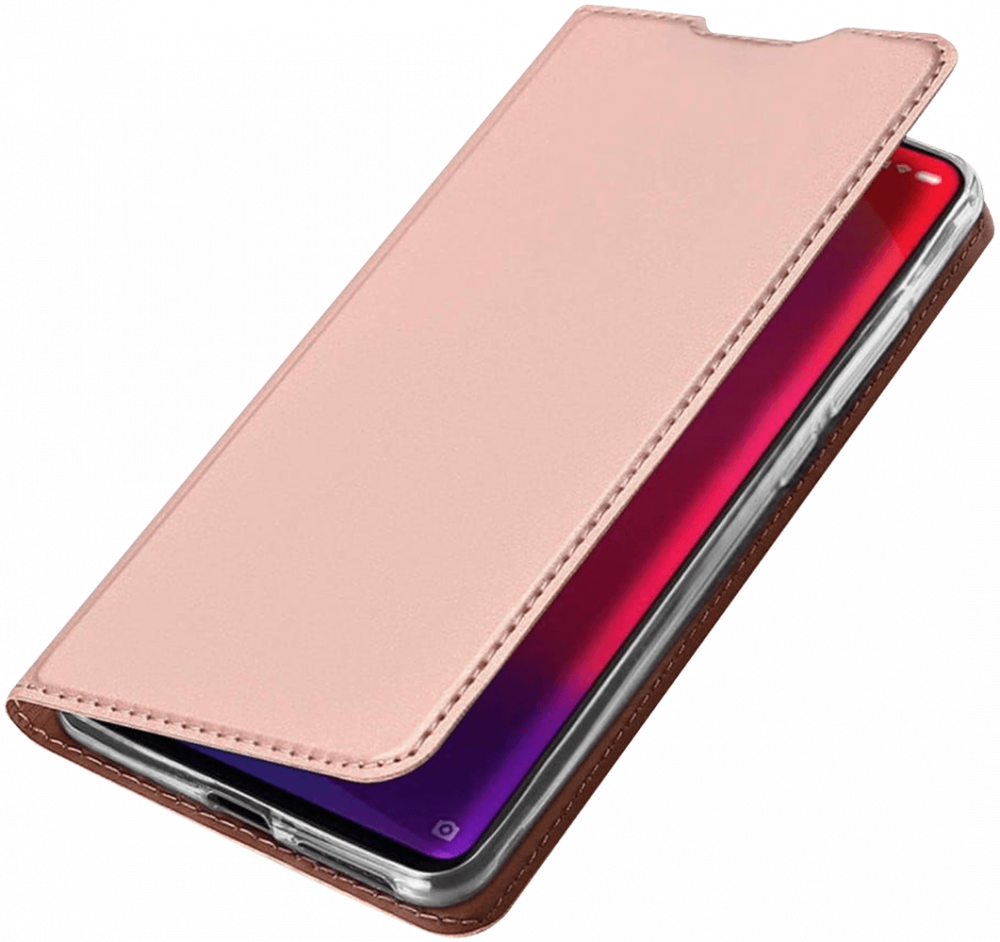 Huawei Y7 2019 oldalra nyíló flipes bőrtok elől-hátul mágneses rozéarany