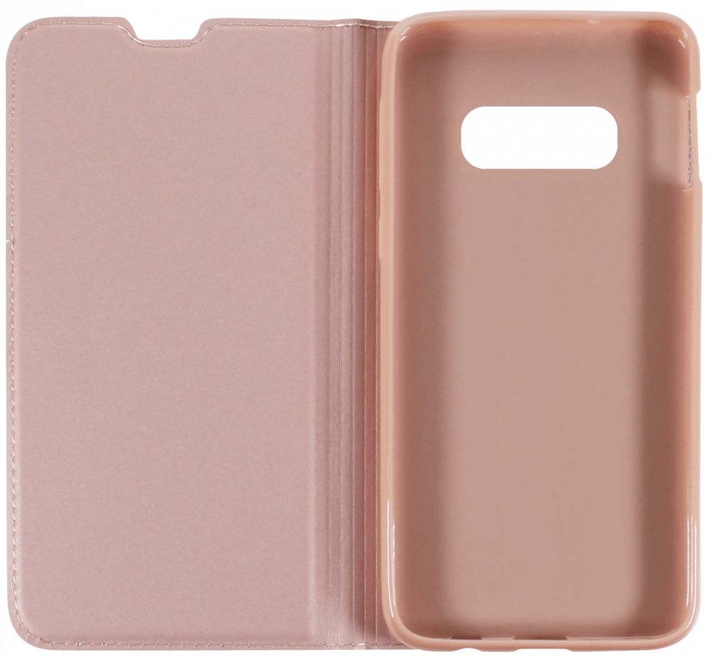 Samsung Galaxy S10e (SM-G970) oldalra nyíló flipes bőrtok elől-hátul mágneses rozéarany