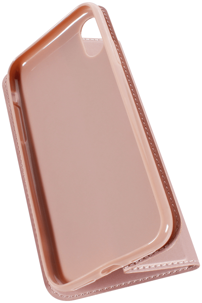 Apple iPhone XS oldalra nyíló flipes bőrtok elől-hátul mágneses rozéarany