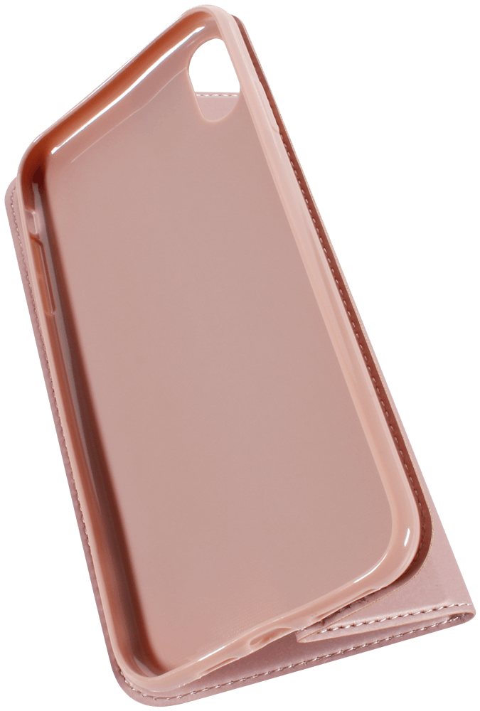 Apple iPhone XS Max oldalra nyíló flipes bőrtok elől-hátul mágneses rozéarany