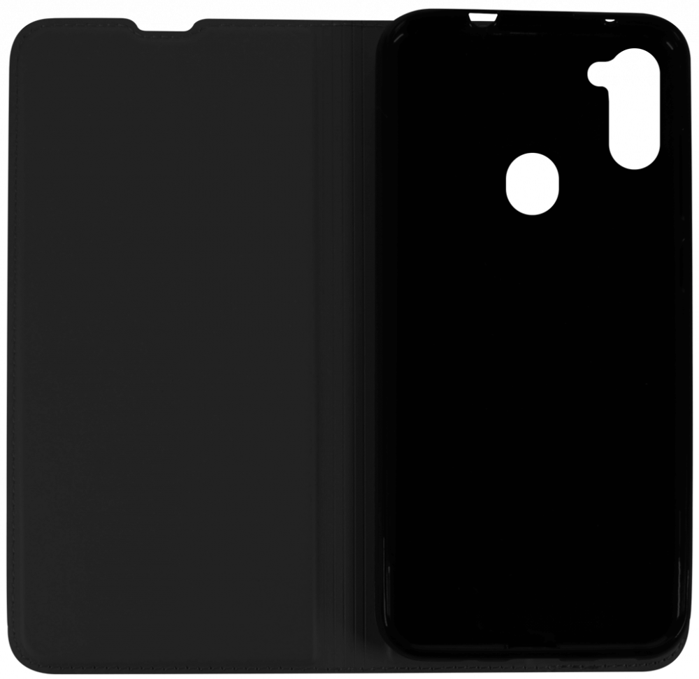 Samsung Galaxy A11 (SM-A115F) oldalra nyíló flipes bőrtok elől-hátul mágneses fekete