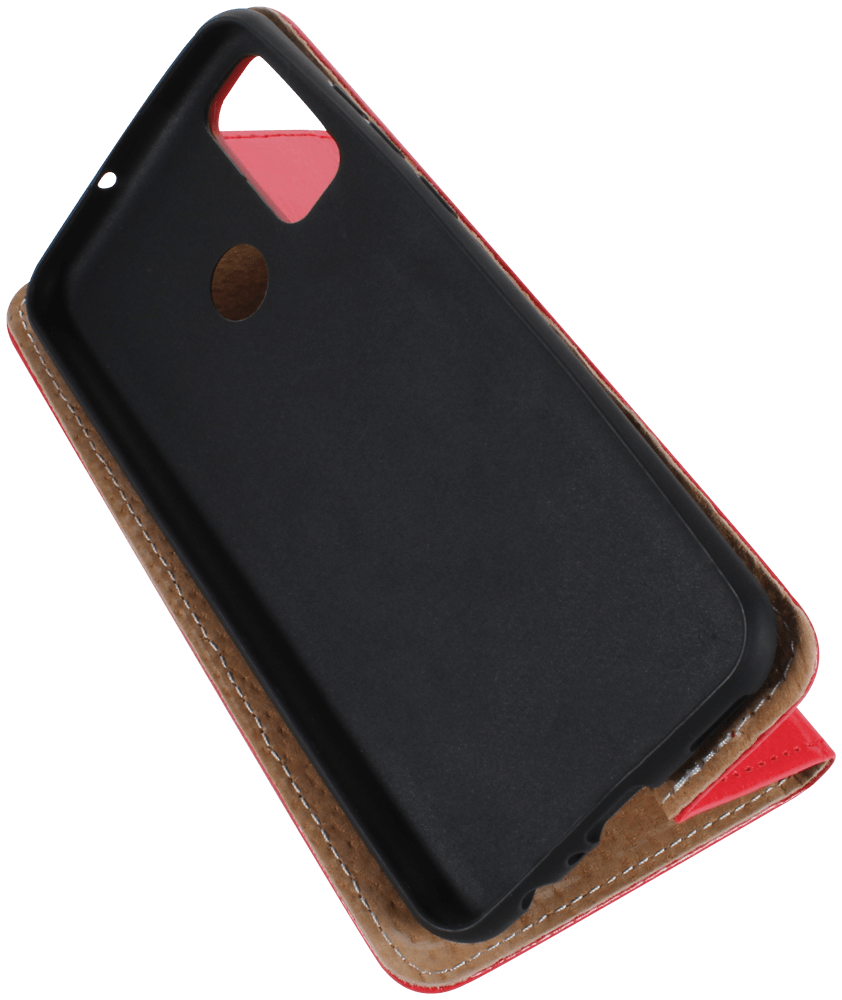 Huawei P Smart 2020 oldalra nyíló flipes bőrtok valódi bőr piros