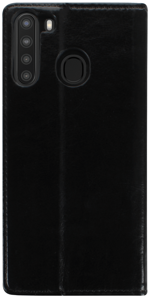 Samsung Galaxy A21 (SM-A210F) oldalra nyíló flipes bőrtok valódi bőr fekete