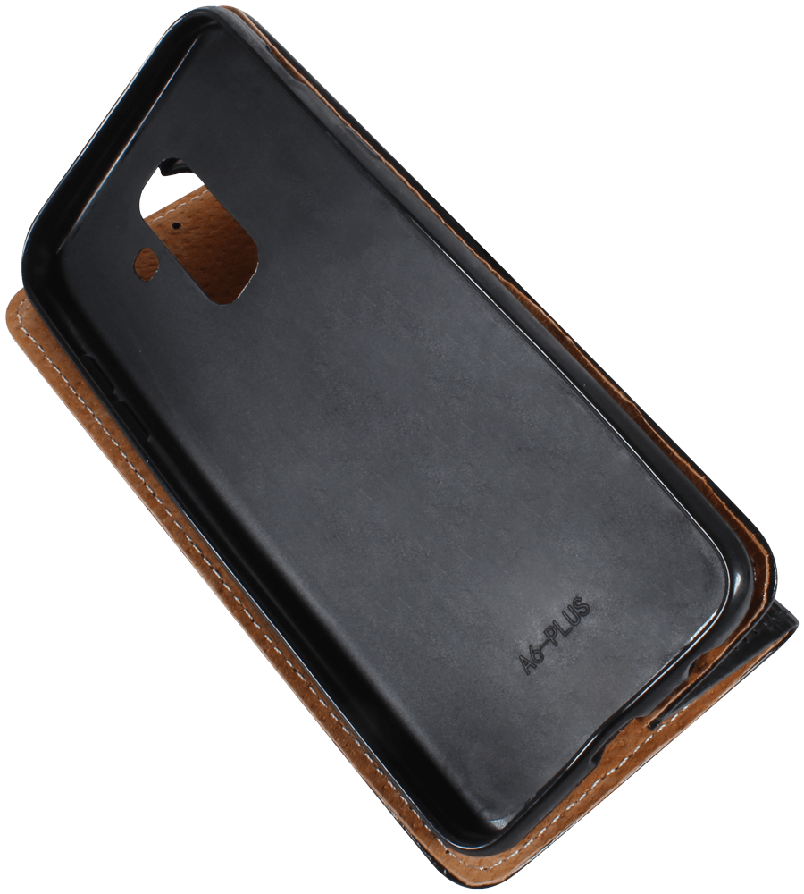 Samsung Galaxy A6 Plus 2018 Dual (A605) oldalra nyíló flipes bőrtok valódi bőr fekete