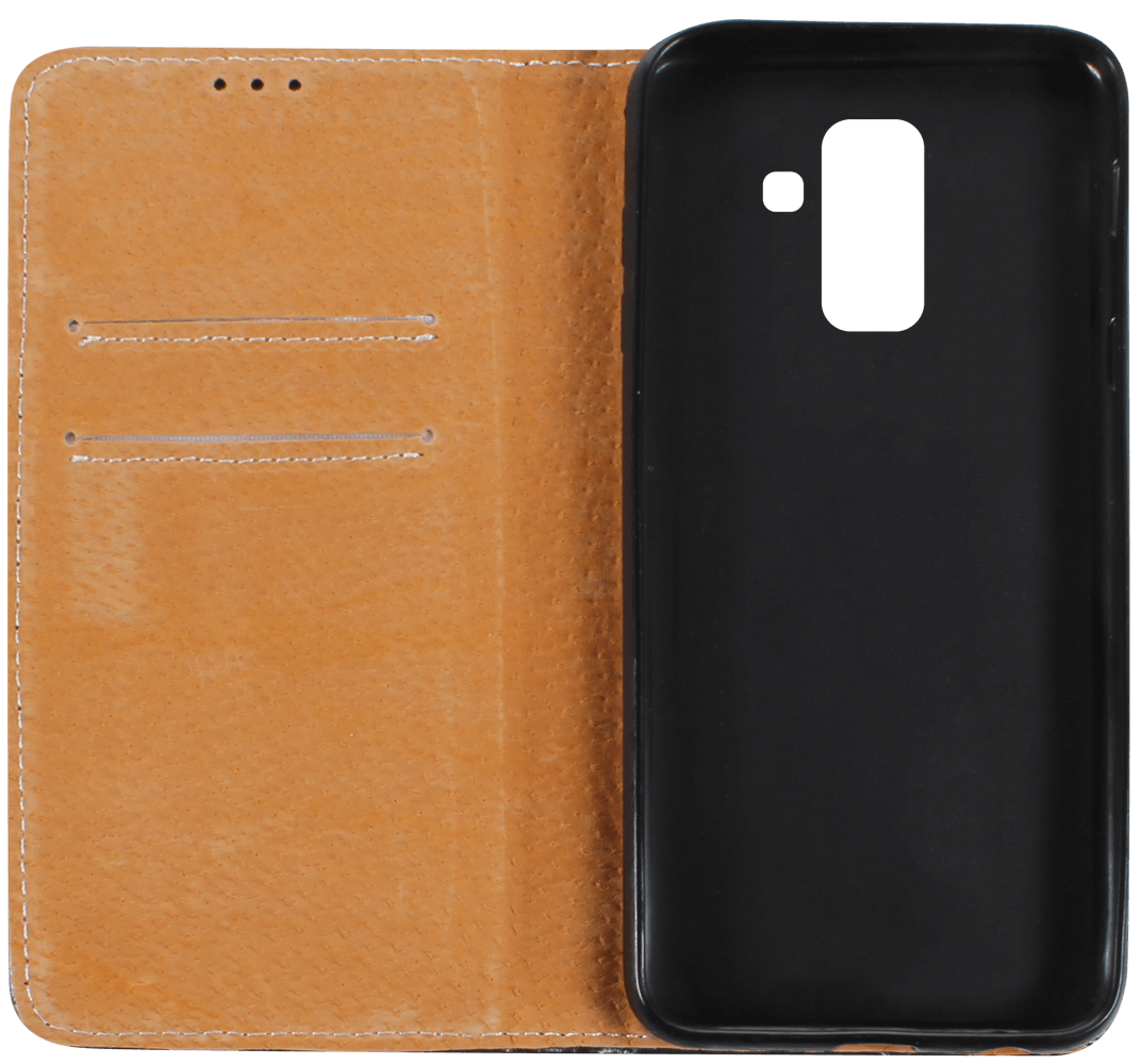 Samsung Galaxy A6 Plus 2018 Dual (A605) oldalra nyíló flipes bőrtok valódi bőr fekete