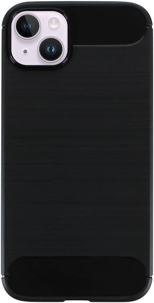 Apple iPhone 14 Plus ütésálló szilikon tok szálcsiszolt-karbon minta légpárnás sarok fekete