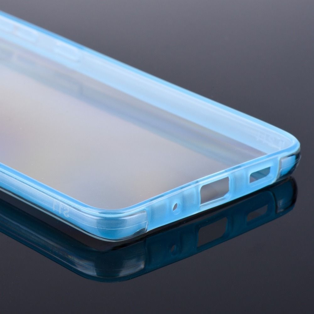 Samsung Galaxy S21 5G (SM-G991B) kemény hátlap szilikon előlap kék kerettel 360 ° védelem átlátszó