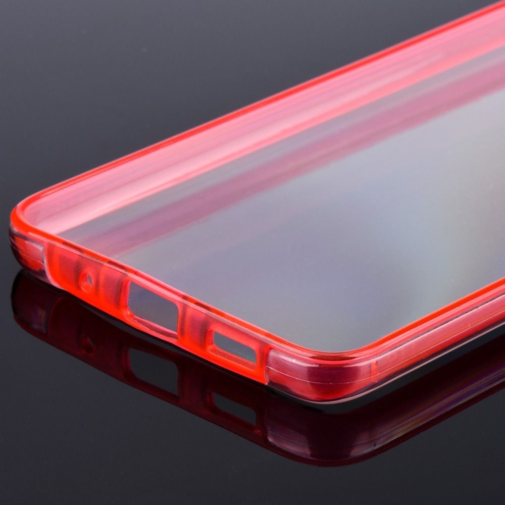 Samsung Galaxy S21 Ultra 5G (SM-G998B) kemény hátlap szilikon előlap piros kerettel 360 ° védelem átlátszó