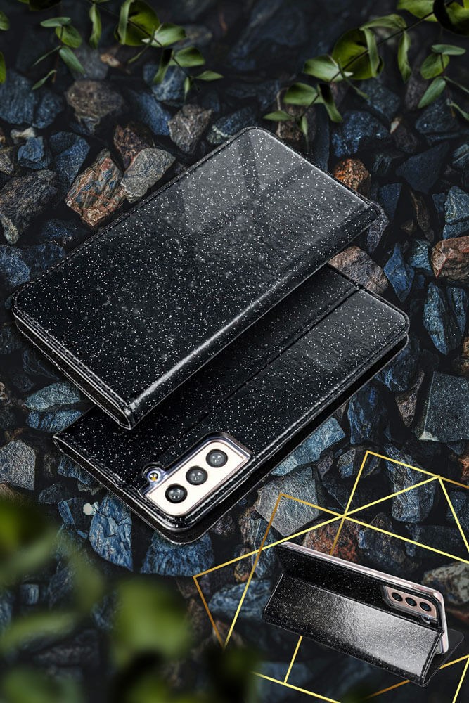 Samsung Galaxy M51 (SM-M515F) oldalra nyíló flipes bőrtok csillámos fekete