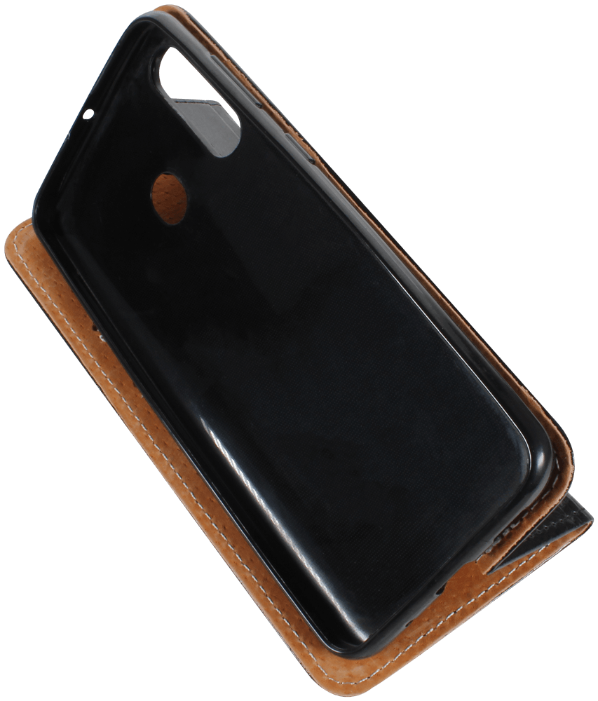 Samsung Galaxy A60 (SM-A6060) oldalra nyíló flipes bőrtok valódi bőr fekete