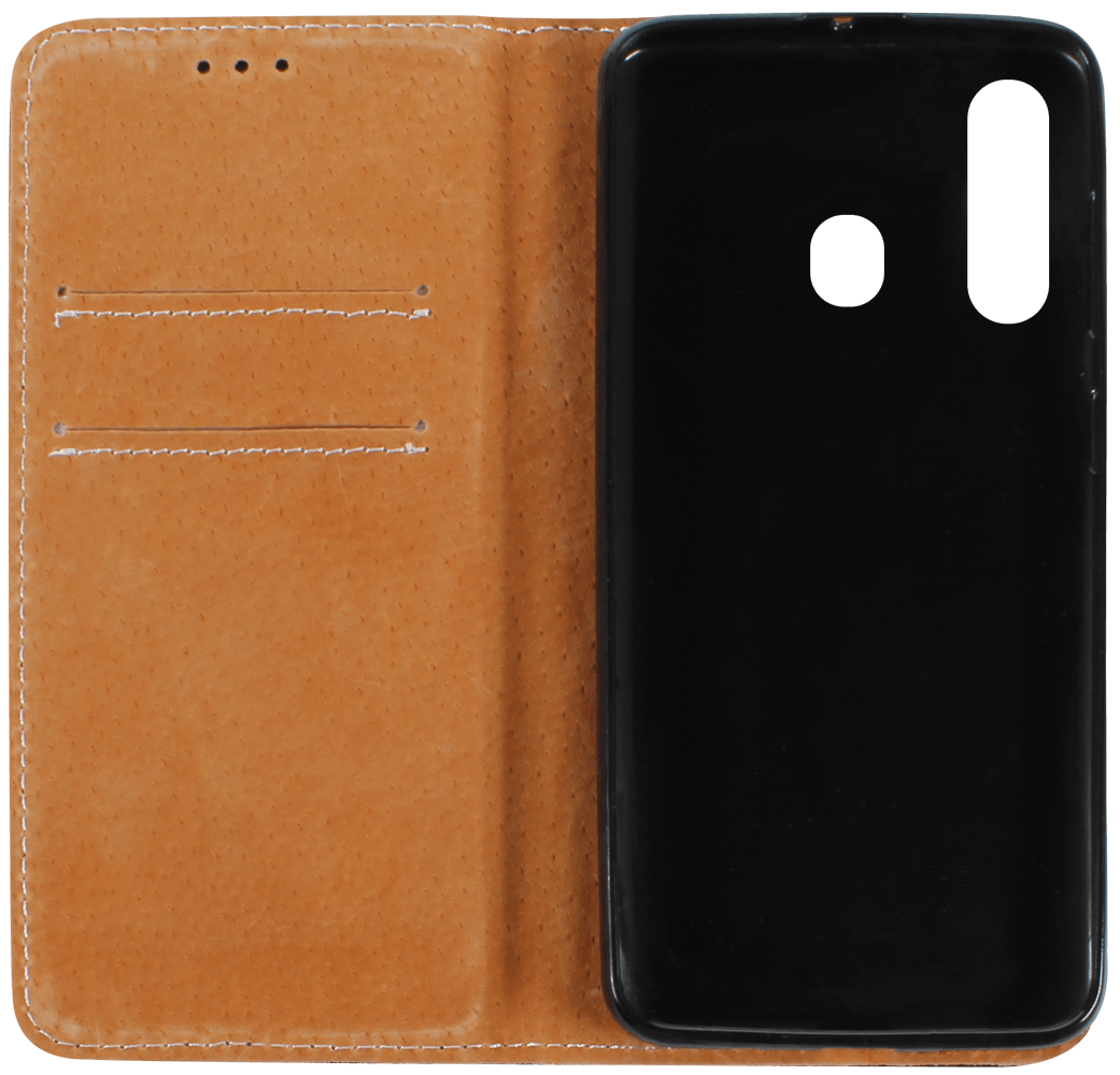 Samsung Galaxy A60 (SM-A6060) oldalra nyíló flipes bőrtok valódi bőr fekete