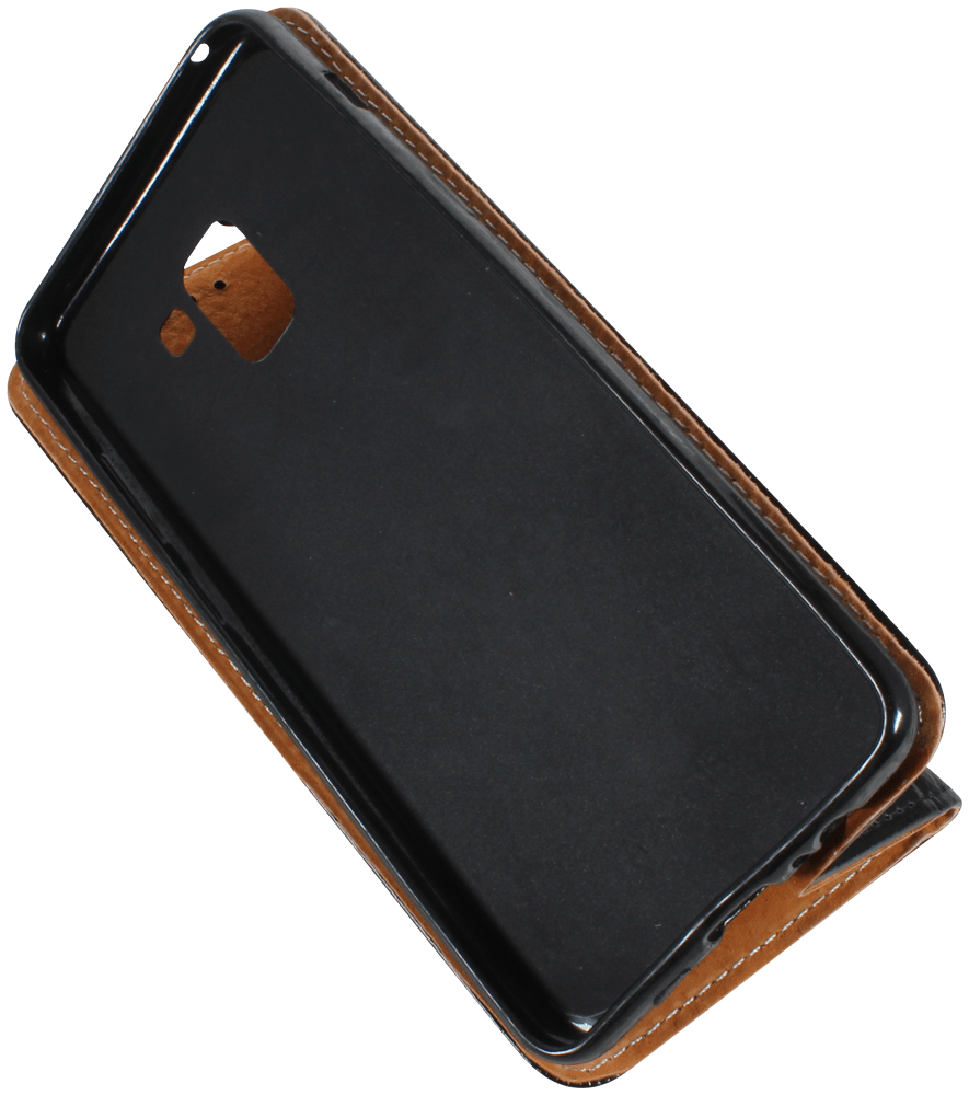 Samsung Galaxy A8 Plus 2018 (A730) oldalra nyíló flipes bőrtok valódi bőr fekete