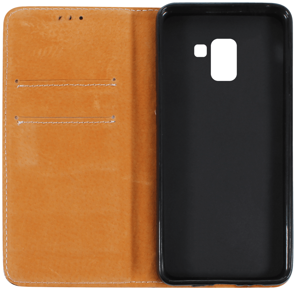 Samsung Galaxy A8 Plus 2018 (A730) oldalra nyíló flipes bőrtok valódi bőr fekete