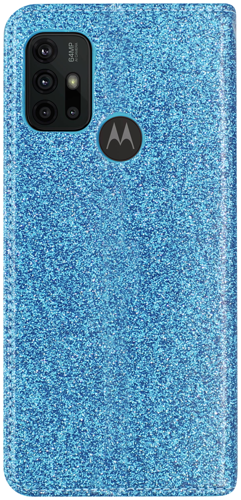 Motorola Moto G10 oldalra nyíló flipes bőrtok csillámos kék