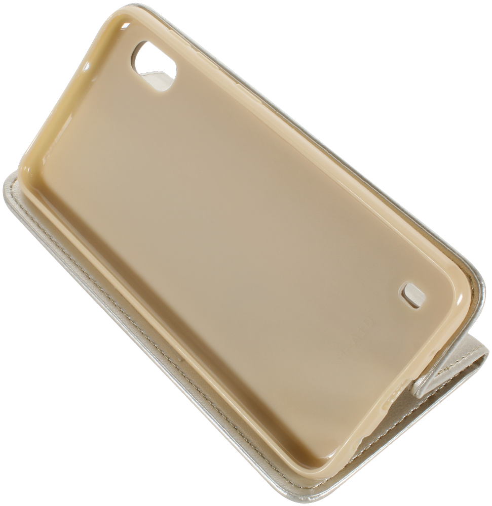 Samsung Galaxy A10 (SM-A105F) oldalra nyíló flipes bőrtok asztali tartó funkciós arany