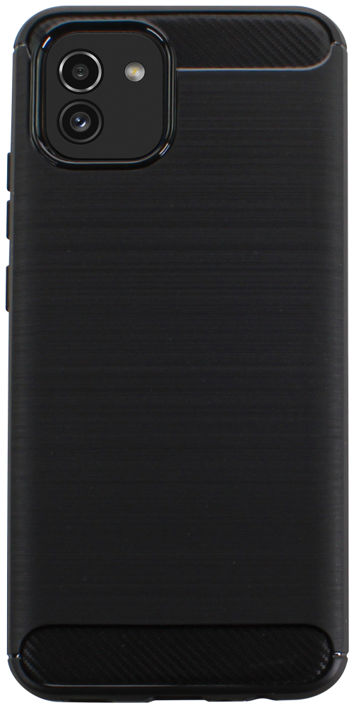 Samsung Galaxy A03 (SM-A035G) ütésálló szilikon tok szálcsiszolt-karbon minta légpárnás sarok fekete