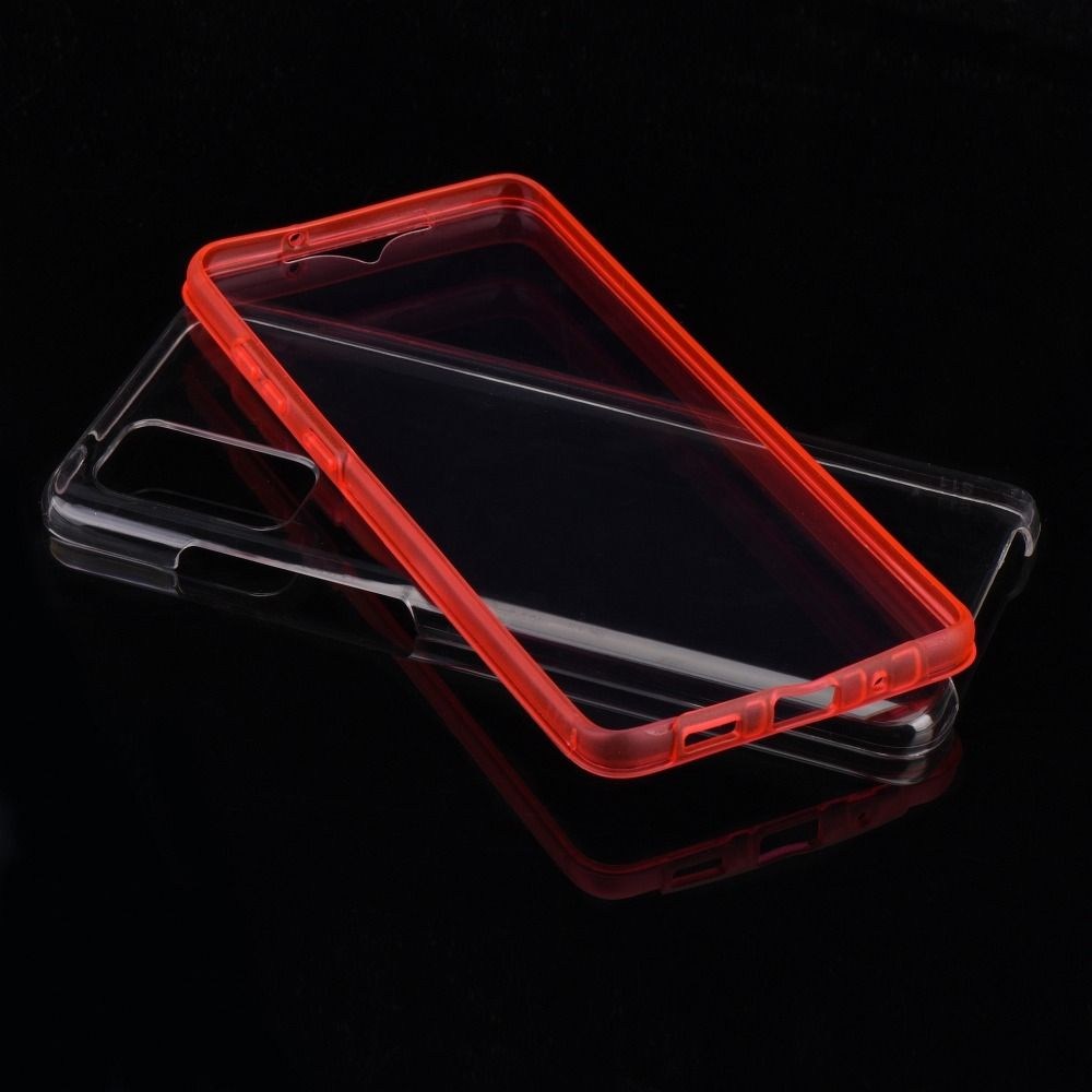 Samsung Galaxy S20 (SM-G980F) kemény hátlap szilikon előlap piros kerettel 360 ° védelem átlátszó