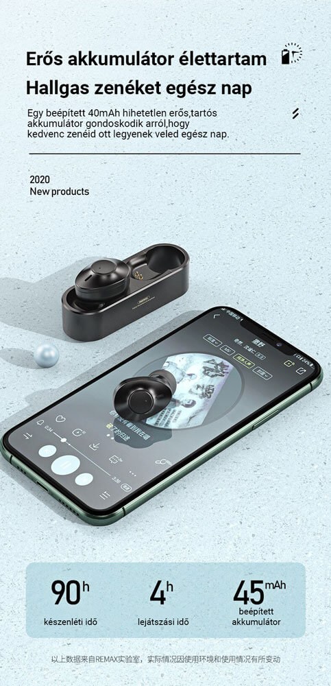 Apple iPhone 14 Pro Max kompatibilis Remax bluetooth fülhallgató dokkoló állomással fekete