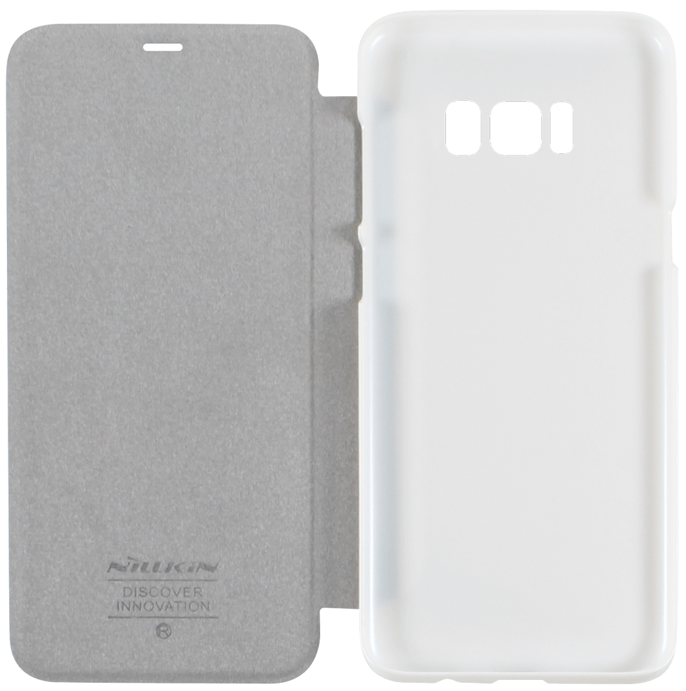 Samsung Galaxy S8 Plus (G955) oldalra nyíló flipes műanyag tok gyári NILLKIN mikroszálas bőr flip fehér
