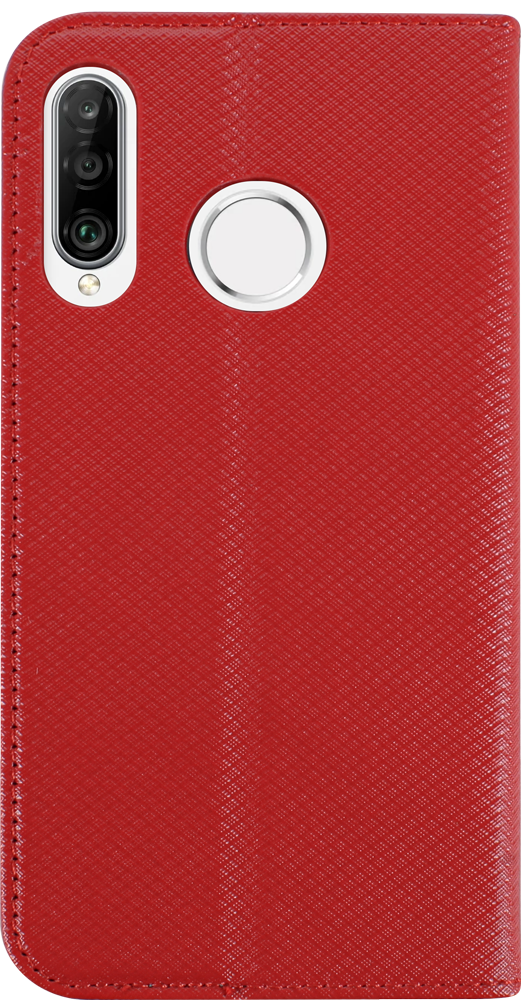 Huawei P30 Lite oldalra nyíló flipes bőrtok rombusz mintás piros