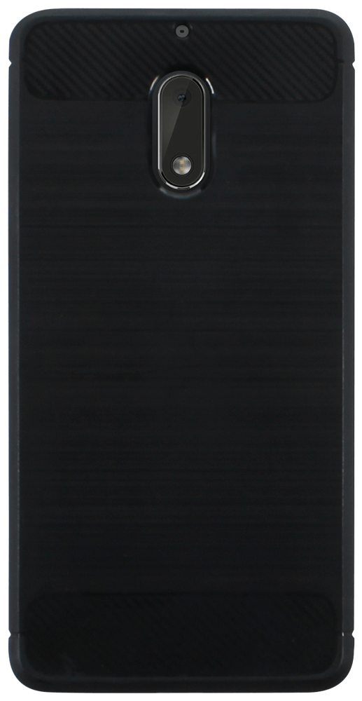 Nokia 6 ütésálló szilikon tok szálcsiszolt-karbon minta légpárnás sarok fekete