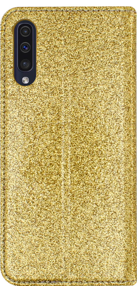 Samsung Galaxy A50 (SM-505) oldalra nyíló flipes bőrtok csillámos arany