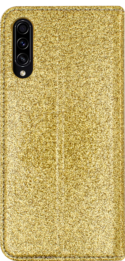 Samsung Galaxy A50s (SM-A507F) oldalra nyíló flipes bőrtok csillámos arany