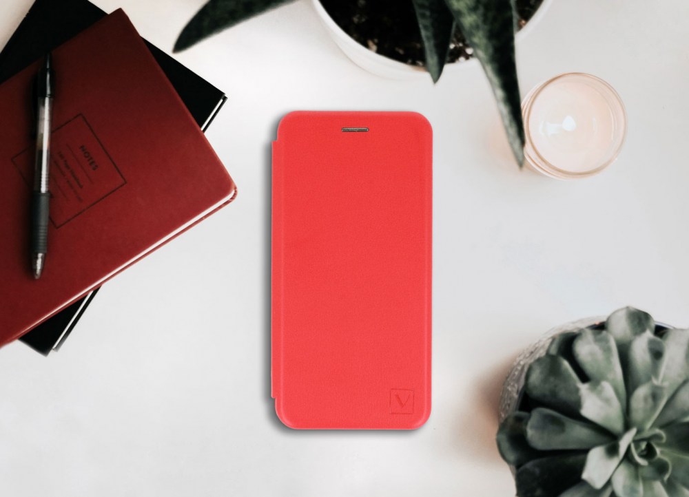 Huawei P50 oldalra nyíló mágneses flipes bőrtok prémium minőség piros
