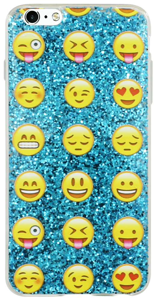 Apple iPhone 6 Plus kemény hátlap emoji mintás, flitteres kék