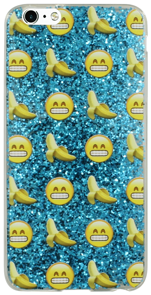 Apple iPhone 6S Plus kemény hátlap emoji mintás, flitteres kék