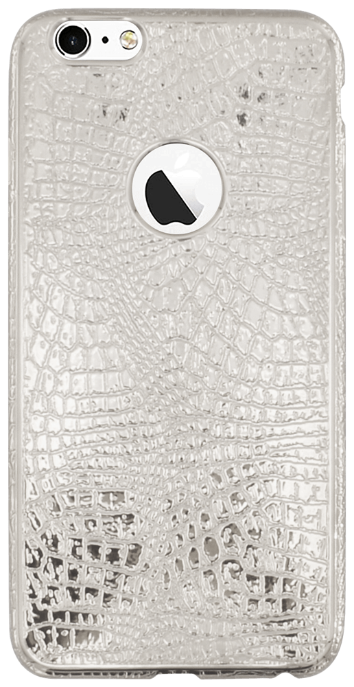 Apple iPhone 6S Plus szilikon tok logó kihagyós krokodilbőr mintás ezüst