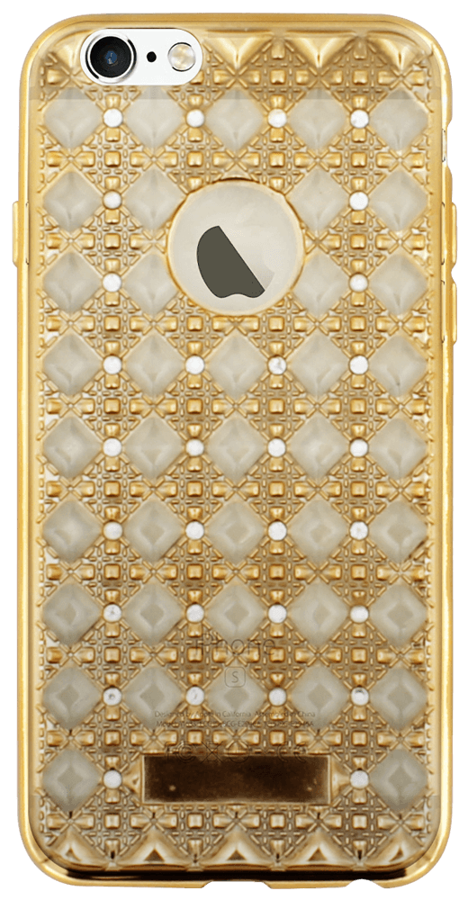 Apple iPhone 6S szilikon tok logónál átlátszó rombusz mintás arany/átlátszó