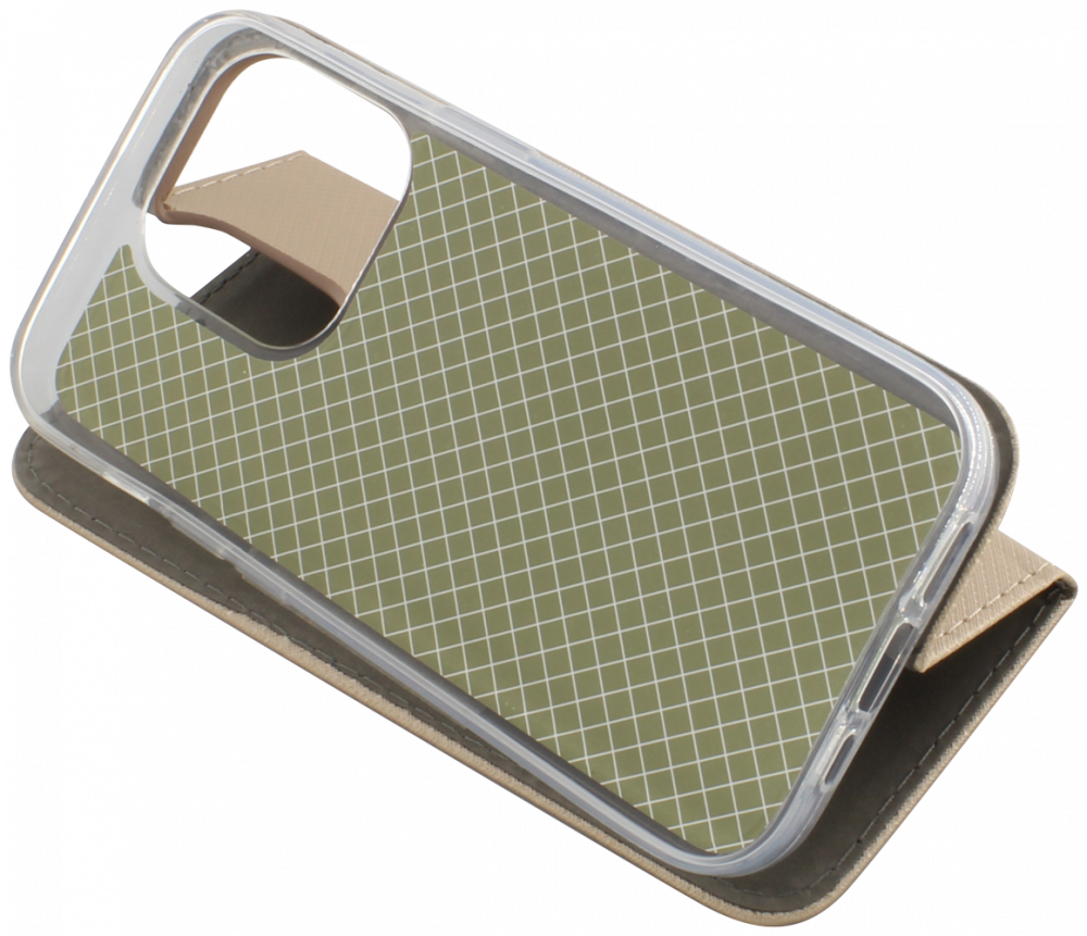 Apple iPhone 14 Pro oldalra nyíló flipes bőrtok rombusz mintás arany