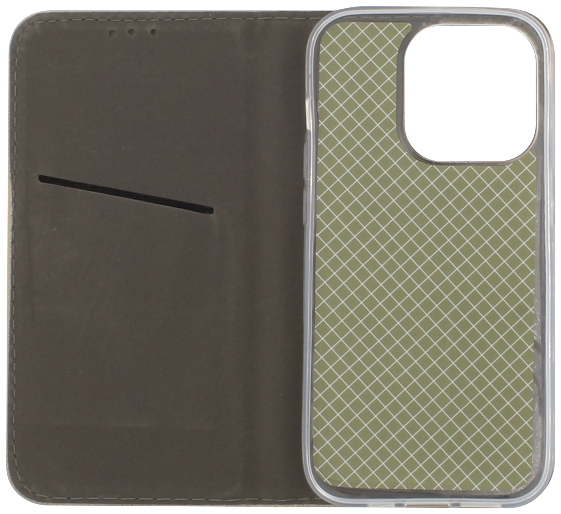 Apple iPhone 14 Pro oldalra nyíló flipes bőrtok rombusz mintás arany