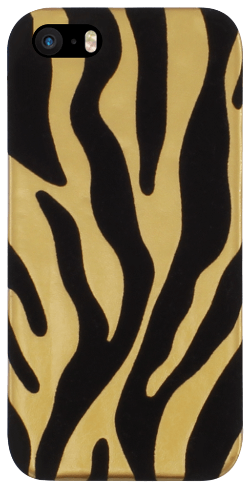 Apple iPhone 5S kemény hátlap szőrmés zebra mintás fekete/arany