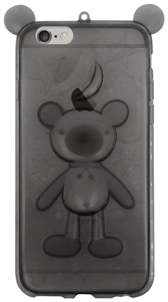 Apple iPhone 6S szilikon tok maci mintás fülekkel füstszínű
