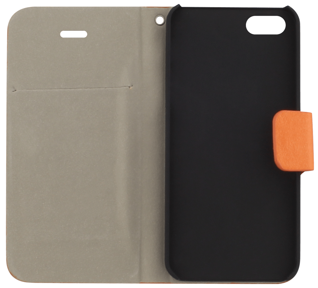 Apple iPhone SE (2016) oldalra nyíló flipes bőrtok mikroszálas minta narancssárga