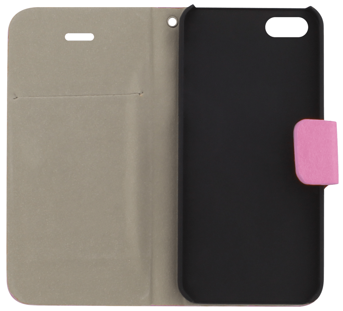 Apple iPhone 5 oldalra nyíló flipes bőrtok mikroszálas minta rózsaszín