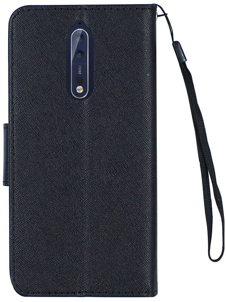 Nokia 8 Dual oldalra nyíló flipes bőrtok textil mintás fekete