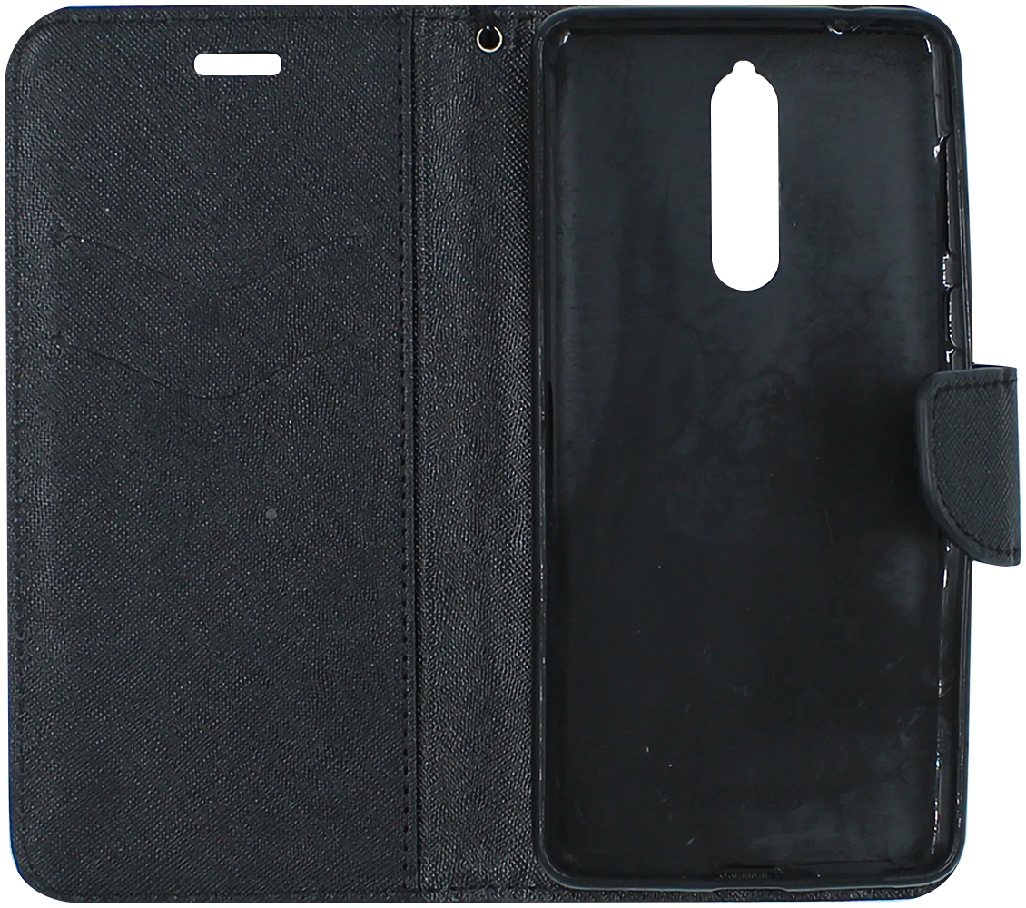 Nokia 8 Dual oldalra nyíló flipes bőrtok textil mintás fekete