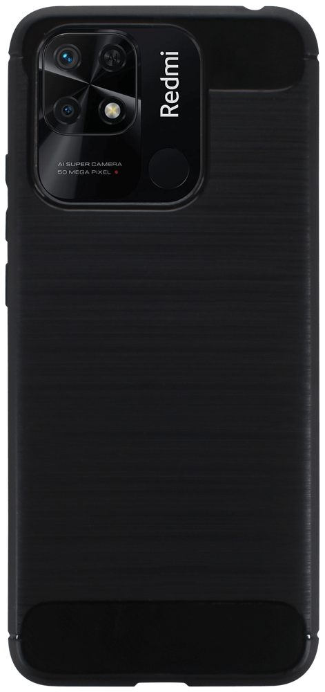 Xiaomi Redmi 10C ütésálló szilikon tok szálcsiszolt-karbon minta légpárnás sarok fekete