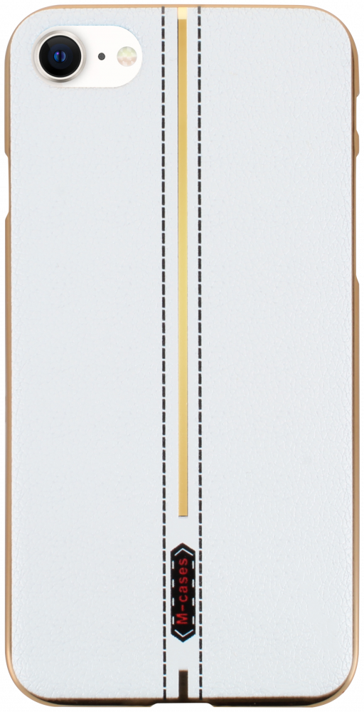 Apple iPhone 8 szilikon tok bőrhatású középen varrott mintával fehér arany kerettel