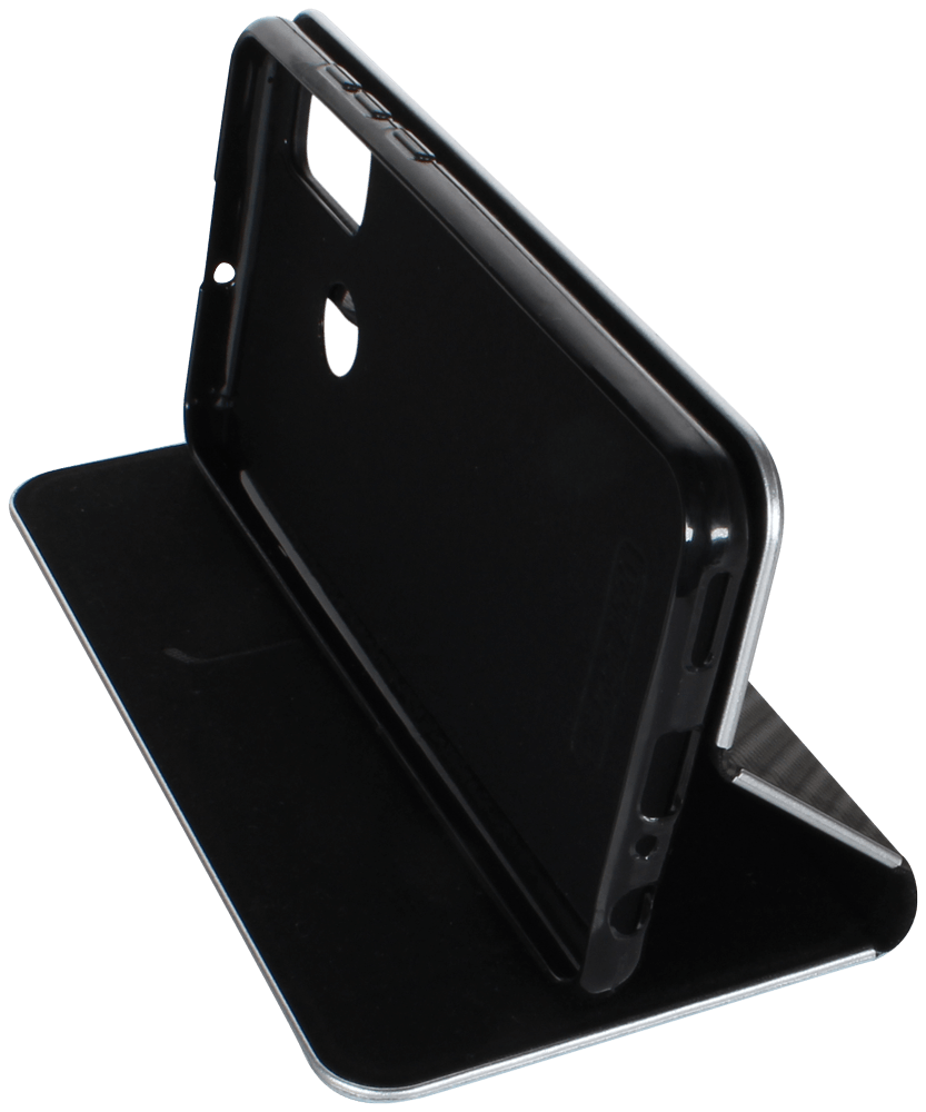 Huawei P Smart 2020 oldalra nyíló flipes velúr tok LUNA Book Stich mintás fekete