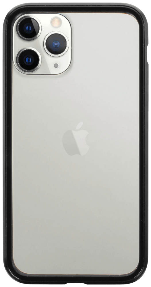 Apple iPhone 11 Pro kemény üveg hátlap fém fekete kerettel átlátszó