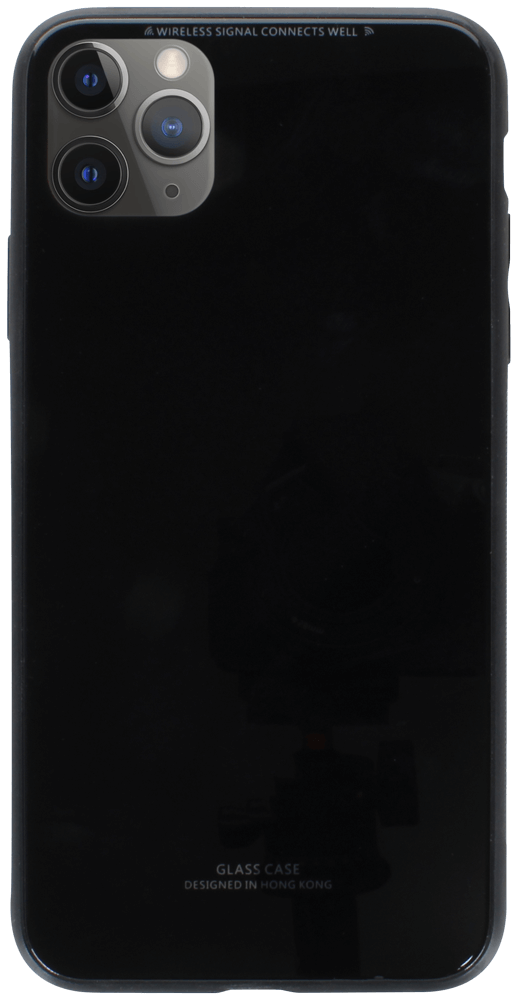 Apple iPhone 11 Pro Max kemény üveg hátlap szilikon kerettel fekete
