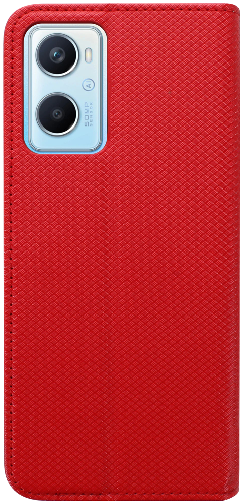 Oppo A96 oldalra nyíló flipes bőrtok rombusz mintás piros