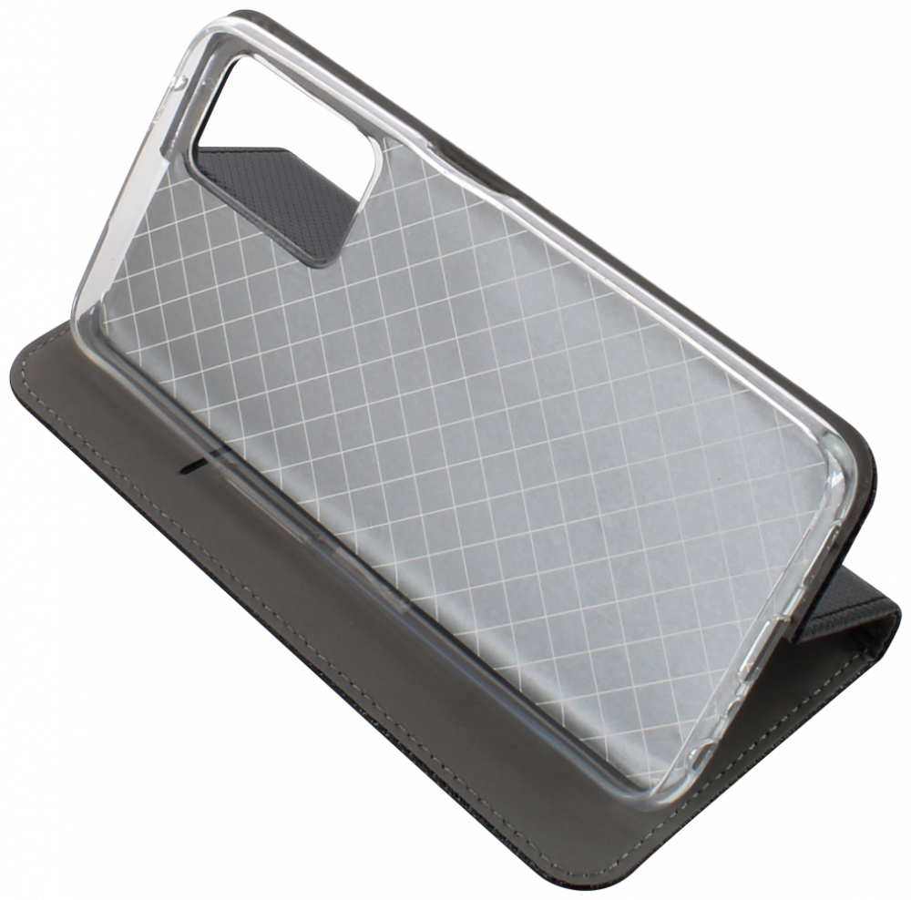 Oppo A96 oldalra nyíló flipes bőrtok rombusz mintás fekete